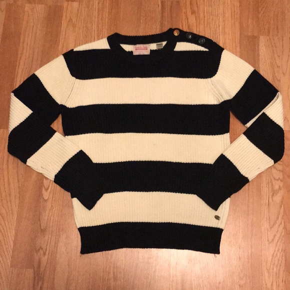 Scotch & Soda color block striped chunky heavy knit crewneck oversized sweater - Picture 12 of 15